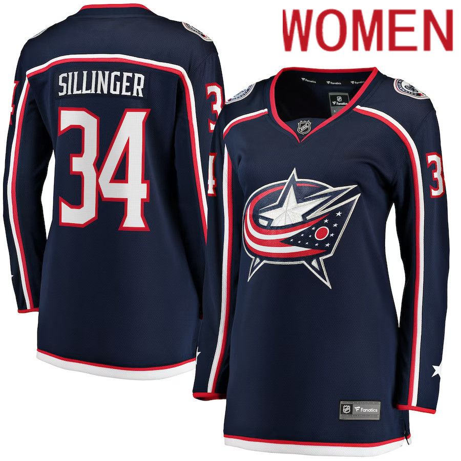 Women Columbus Blue Jackets #34 Cole Sillinger Fanatics Branded Navy Home Breakaway Player NHL Jersey